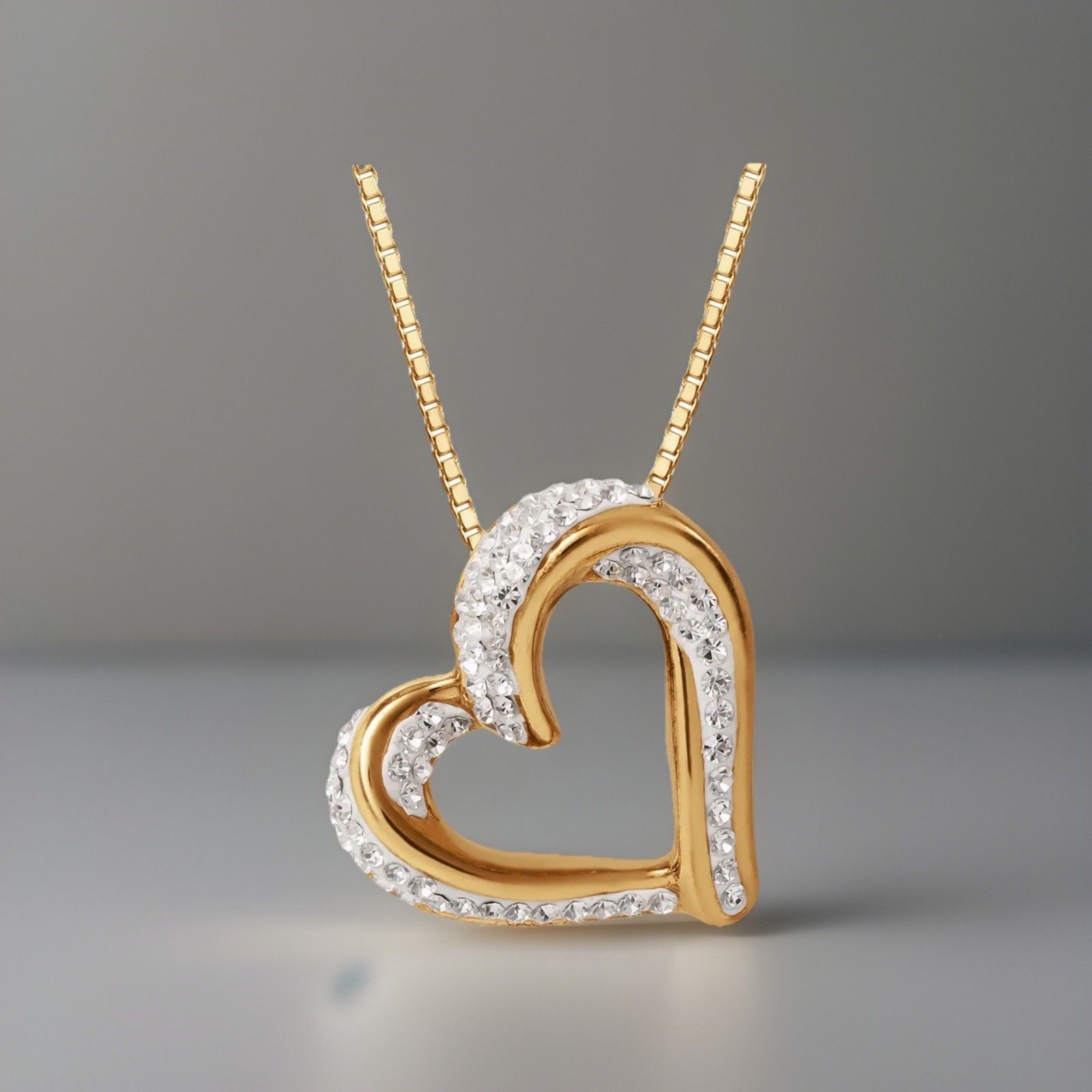 Crystal Heart Pd W/20" Chain Sterling Silver 18kt Gold Plated New